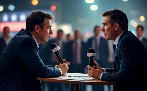 En journalist som intervjuer en politiker under valgdekningen.